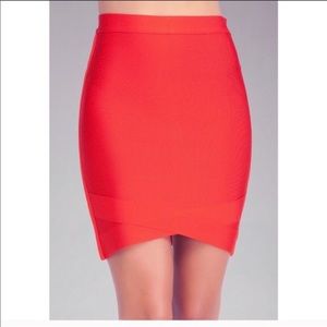 BEBE Woman’s Skirt Bandage Mini Orange VCut Smooth